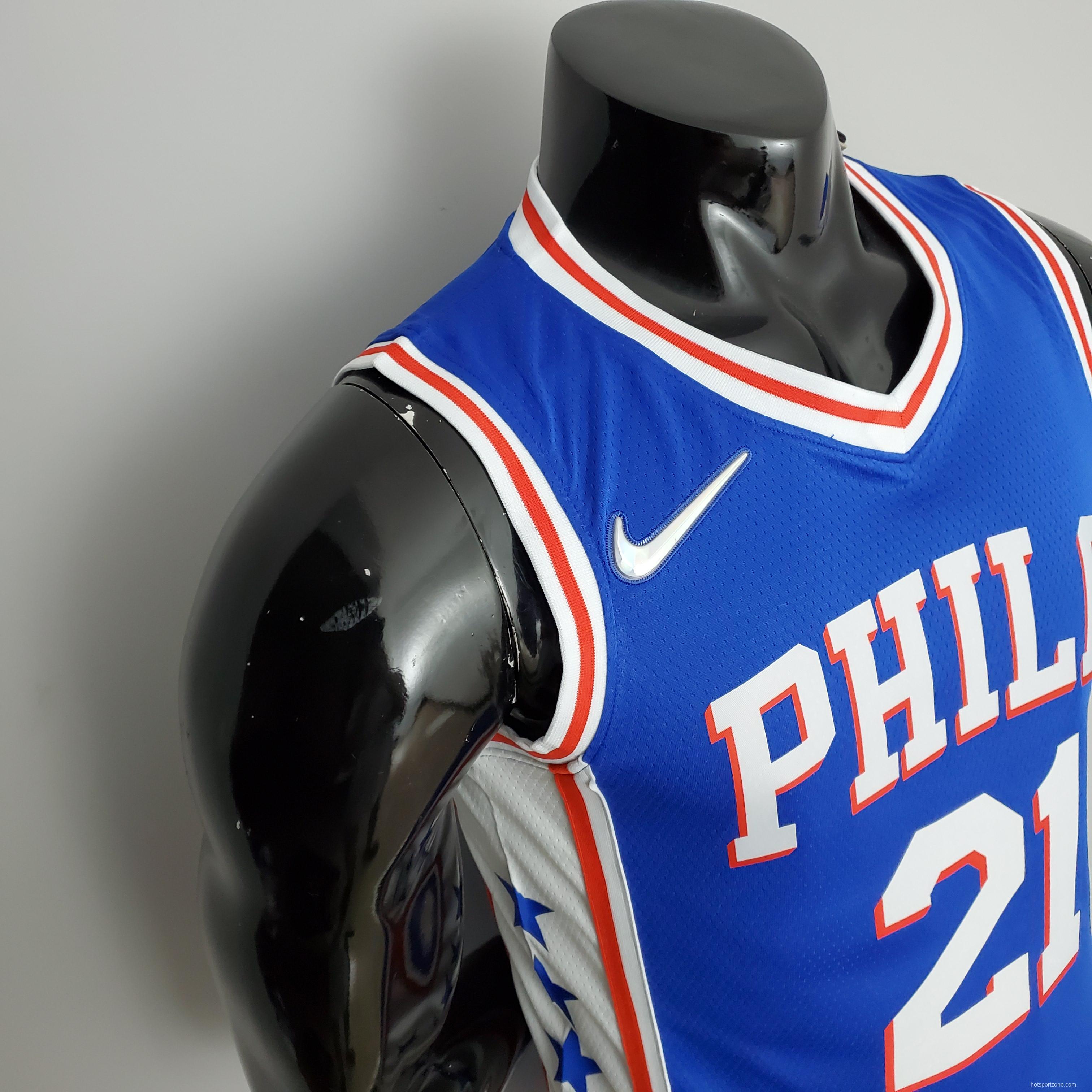 75th Anniversary Philadelphia 76ers EMBIID#21 Blue NBA Jersey