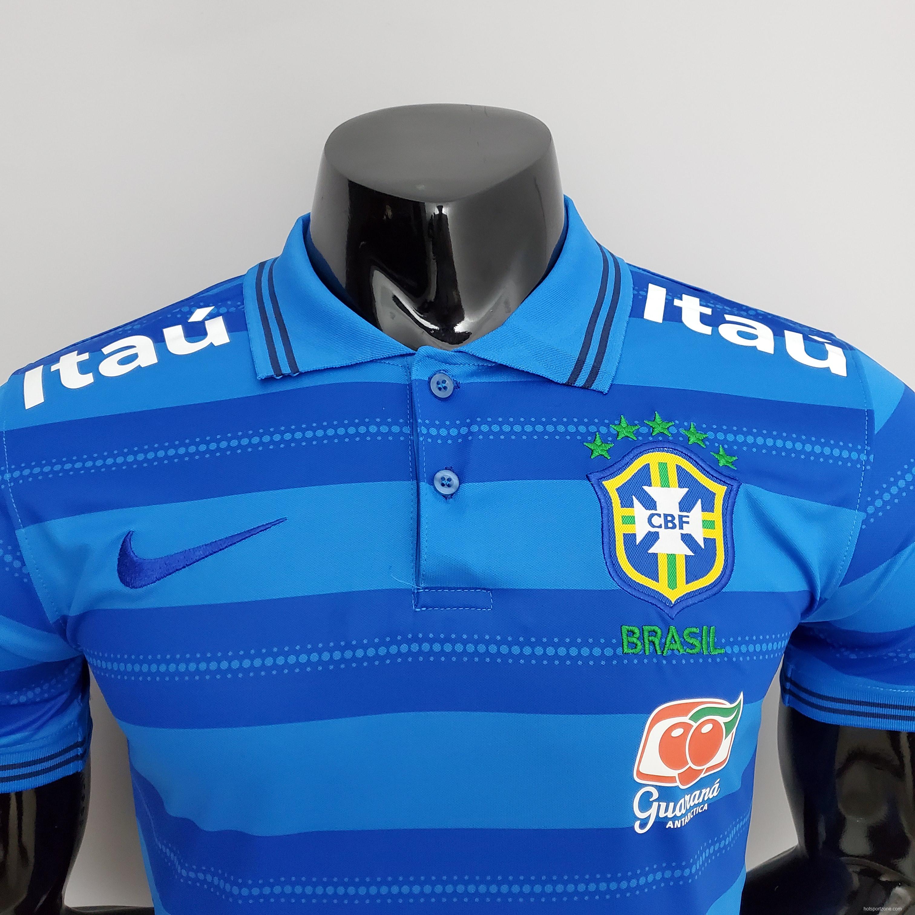 Brazil POLO Blue Stripe Soccer Jersey