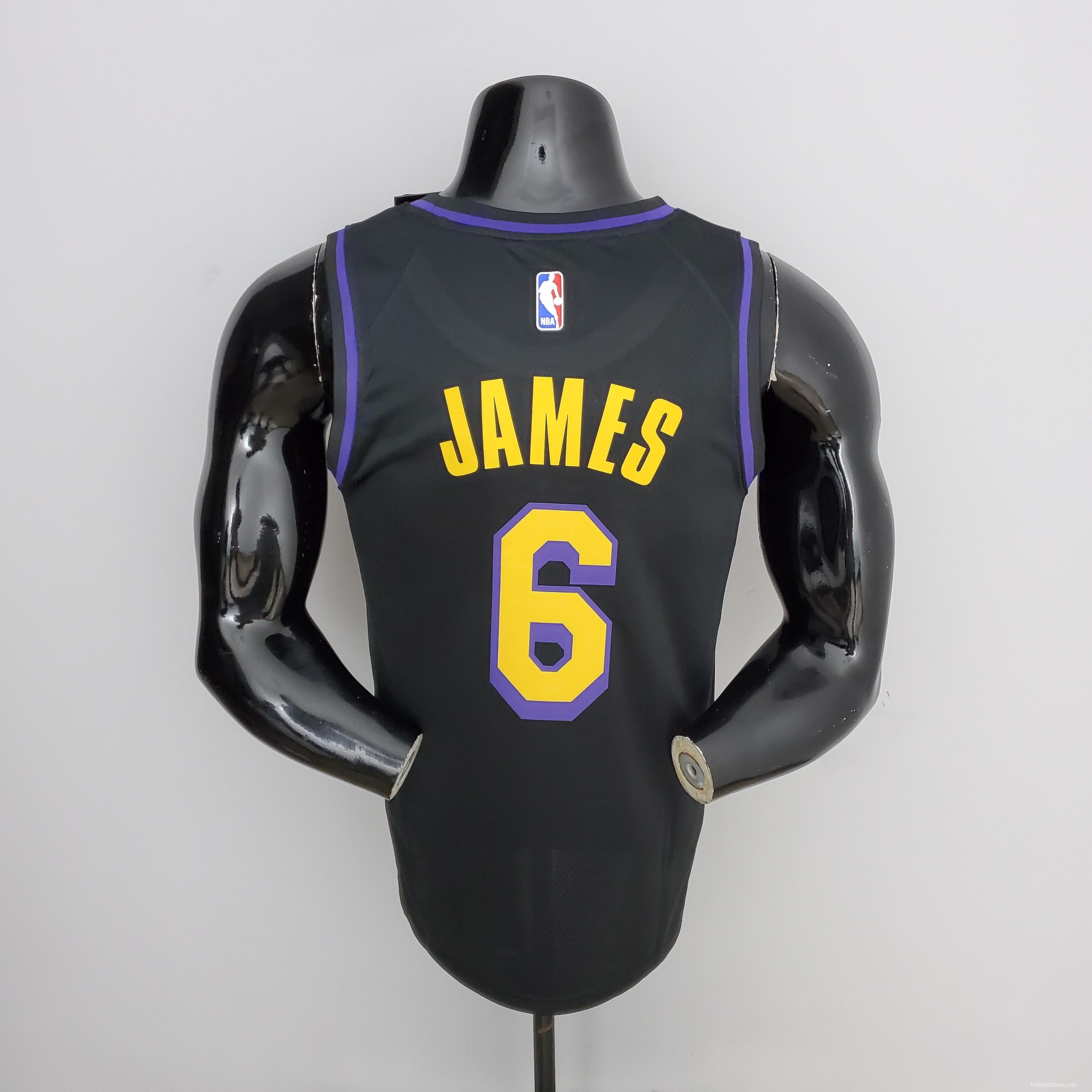 2021 JAMES#6 Los Angeles Lakers Black Latin Black NBA Jersey