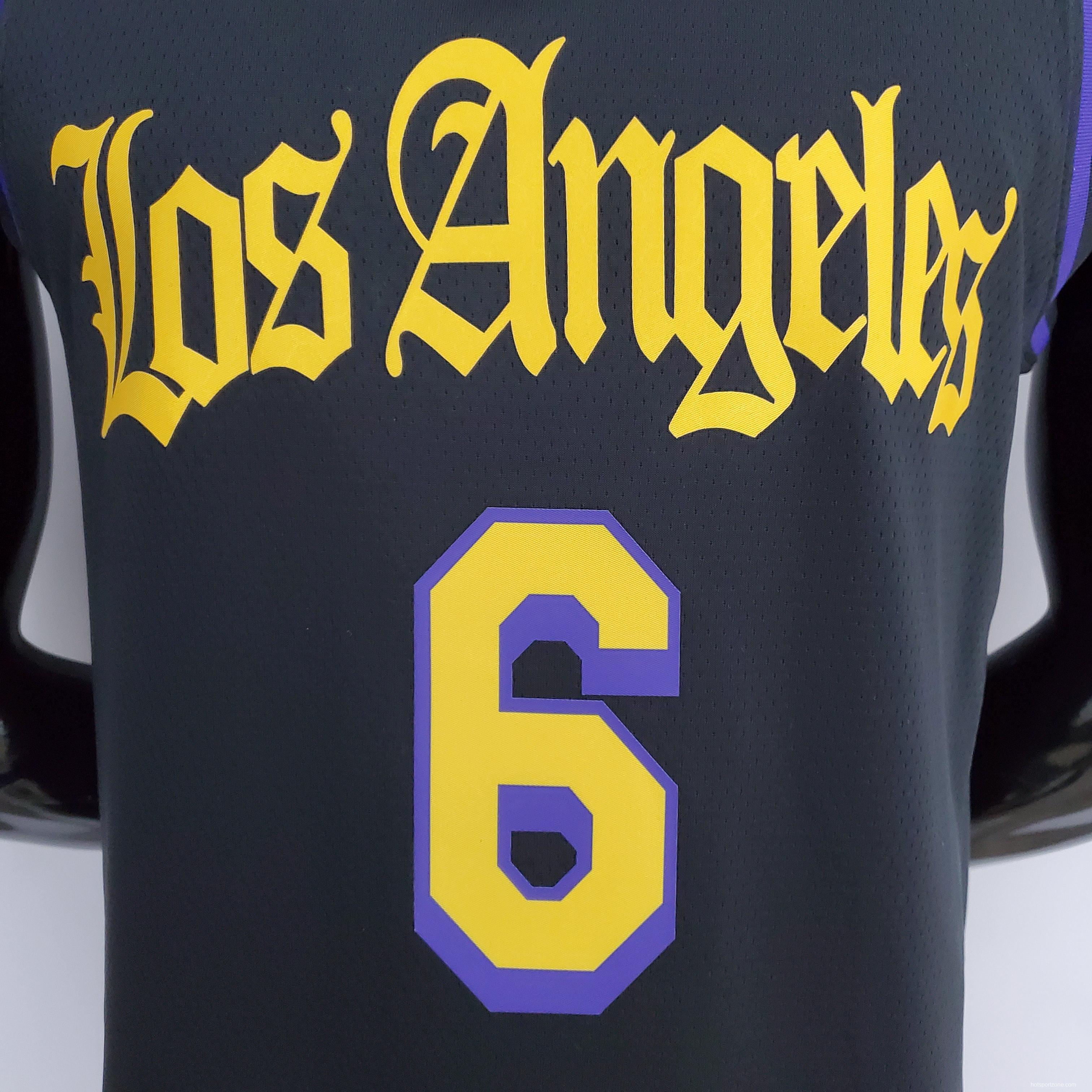 2021 JAMES#6 Los Angeles Lakers Black Latin Black NBA Jersey