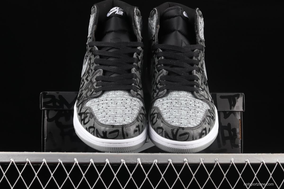 Air Jordan 1 High OG Rebellionaire black gray prohibited to wear Rebel high-top basketball shoes 555088-036