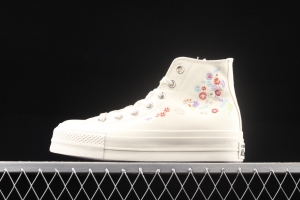 Converse Chuck 70s spring blooming embroidered thick-soled high-top leisure board shoes A01586C