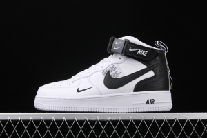NIKE Air Force 1 Mid'07 Lv8 white and black simple edition OW letter casual board shoes 804609-103
