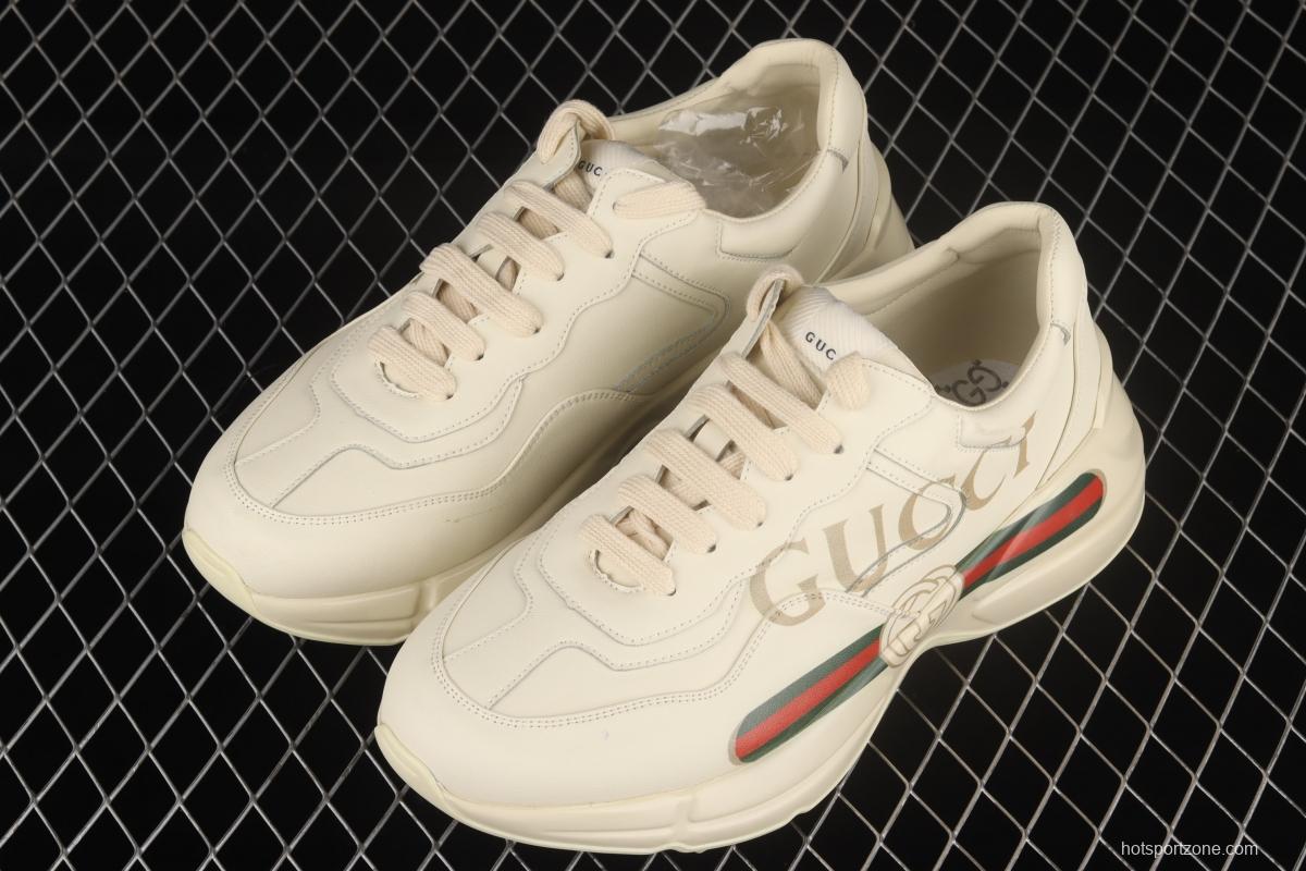 Gucci Rhyton Vintage Trainer Sneaker Gucci daddy 5D leather horn retro jogging daddy shoes DRW009522