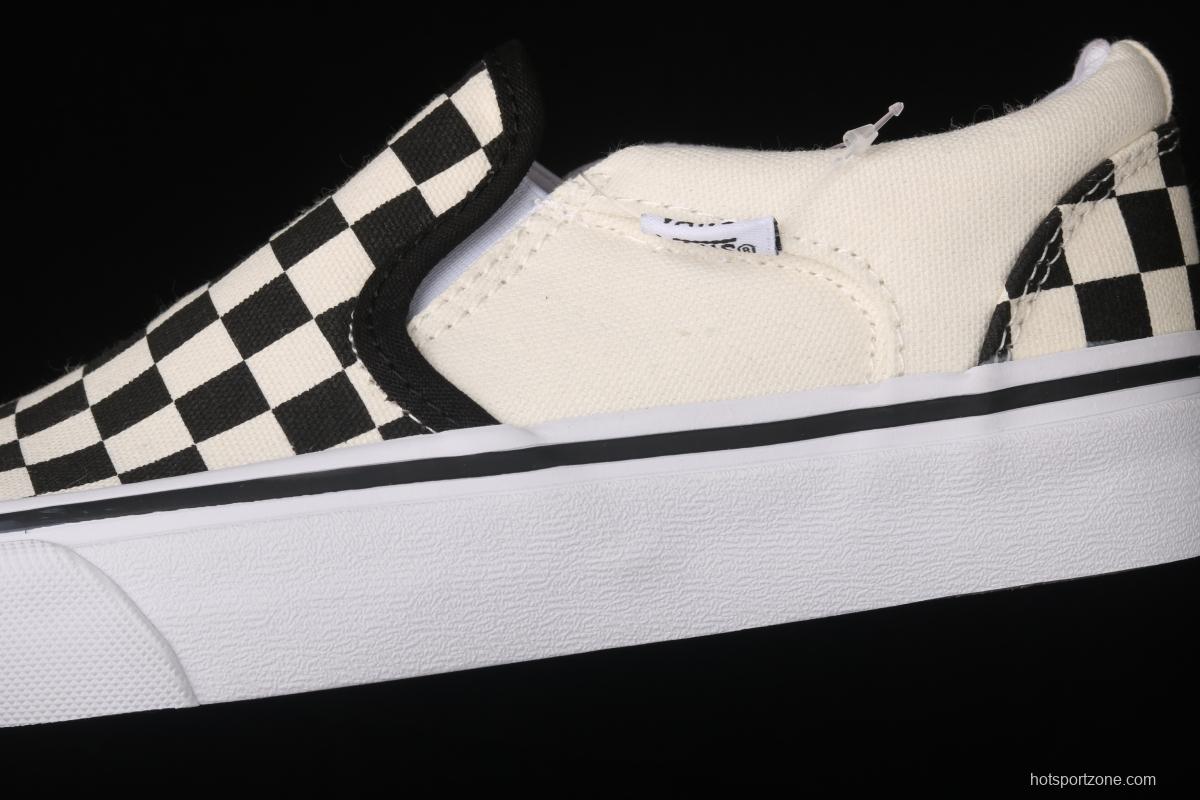 Vans Asher black and white checkerboard plaid Loafers Shoes retro low upper canvas casual shoes VN000SEQIPD