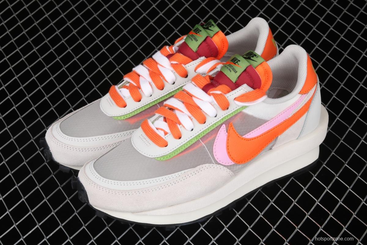 Sacai x NIKE LVD Waffle Daybreak co-signed catwalk style transparent net stitching double hook Swoosh running shoes DH1347-100