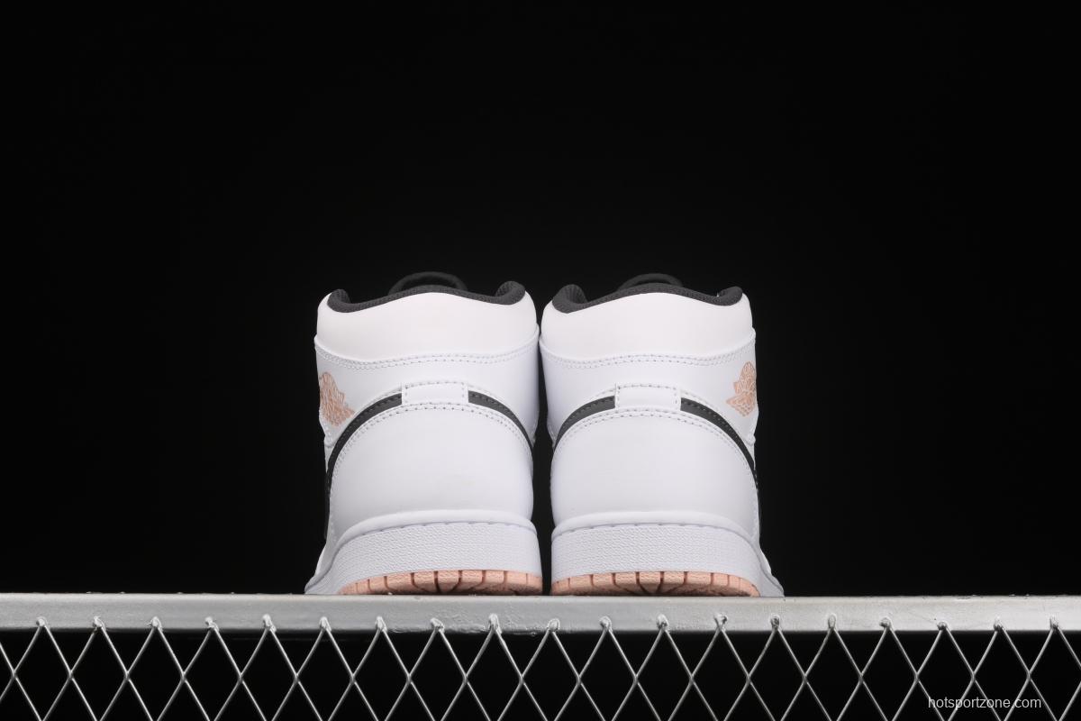 Air Jordan 1 Mid White and Black Sakura Pollen Zhongbang Basketball shoes 554725-180
