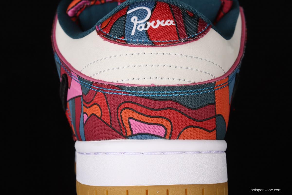 Parra x NIKE DUNK SB Low Pro White, Blue and Red Abstract Art scratch Music Olympic Slam Dunk Series retro low-top leisure sports skateboard shoes DH7695-600