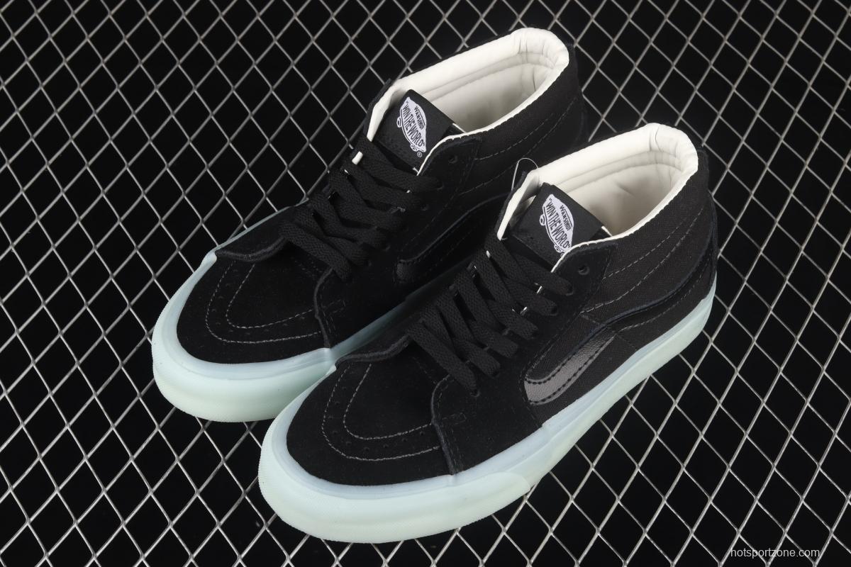 Vans Sk8-Mid 's new cool-feeling transparent glass glue black Zhongbang board shoes VN0A3WM3ABC