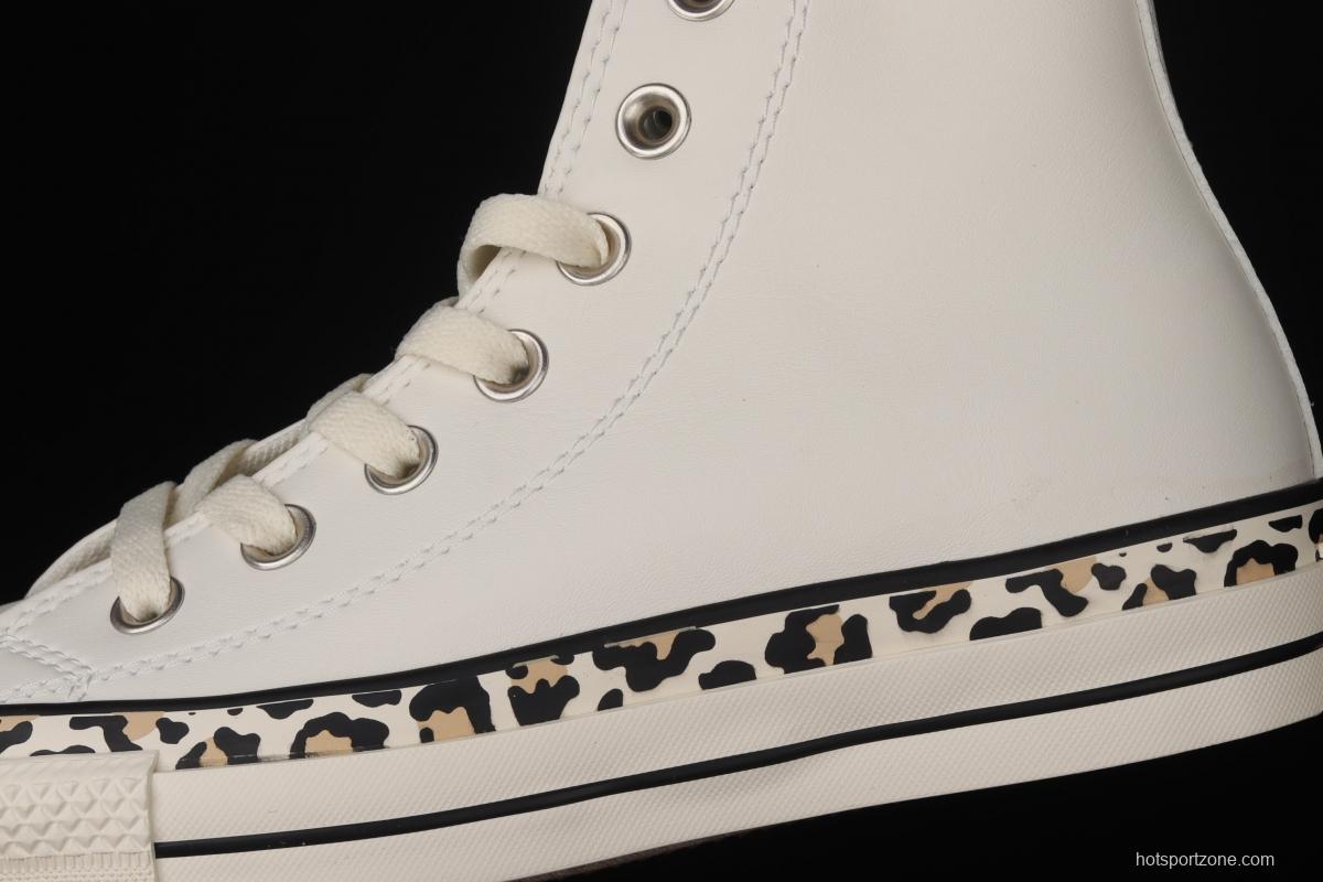 Converse All Star leopard striped leather high-top small white shoes 571880C