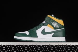 Air Jordan 1 Mid Green Yellow AJ White Green Yellow Seattle SuperSonics 554724-371