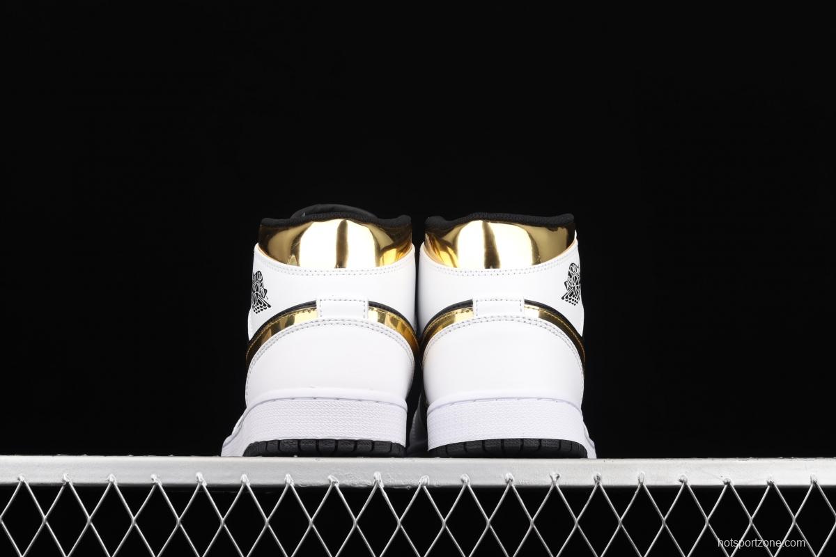 Air Jordan 1 Mid SE white and black gold Zhongbang basketball shoes 554724-190