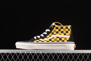 Vans Sk8-Mid Vance black, blue, orange and yellow plaid casual board shoes VN0A3WM3SW1