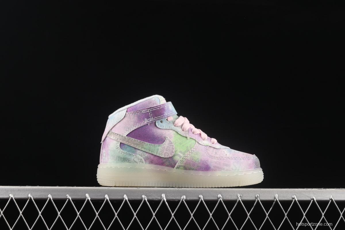 NIKE Air Force 1: 07 Mid WB dazzling ribbon lamp state size Kids 314197-8700
