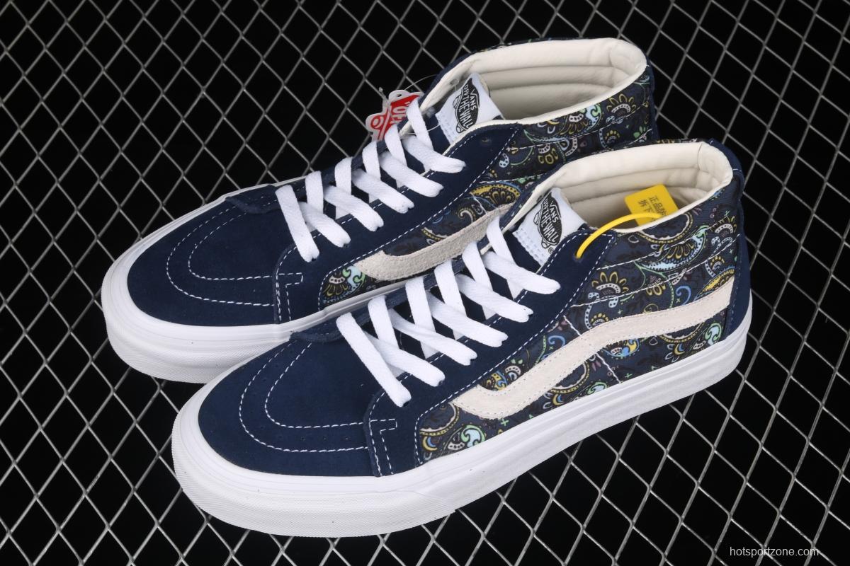 Vans Sk8-Mid Reissue cashew flower Tibetan blue color Zhongbang casual board shoes VN0A391FITN