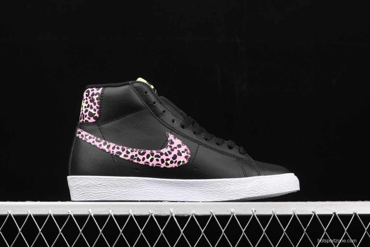 NIKE Blazer Mid GS Trail Blazers Black Pink Leopard Gou High-top Leisure Board shoes DA4674-001