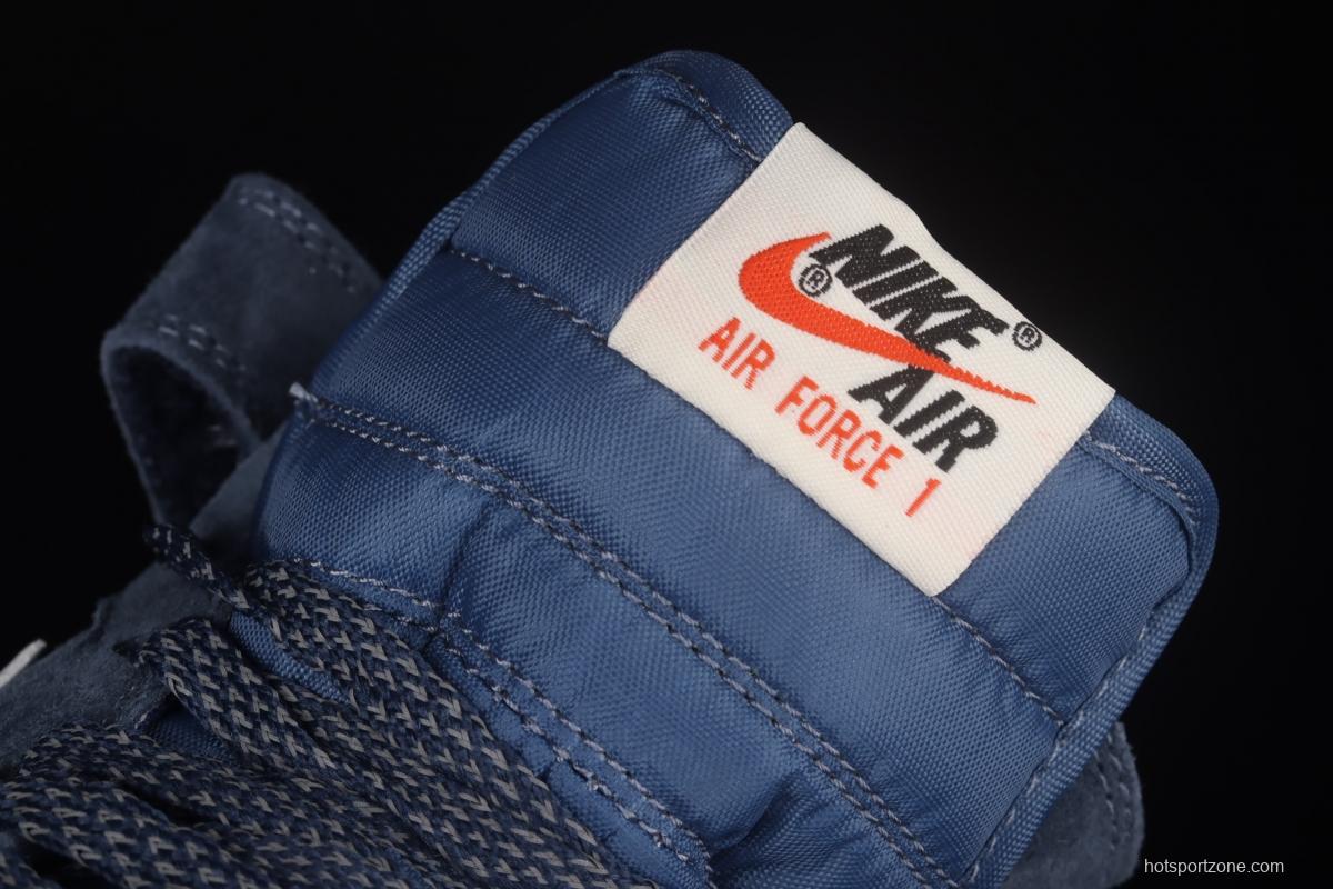 NIKE Air Force 1' 07 Mid dark blue suede 3M reflective mid-finish casual board shoes AA1118-007