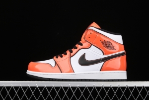 Air Jordan 1 Mid lacquered leather white orange Zhongbang basketball shoes DD6834-802