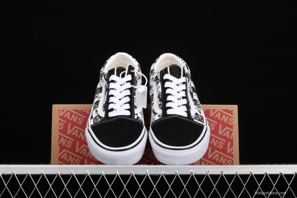 Vans Old Skool black-and-white graffiti printed low-top shoes VN0A7Q2J6U6