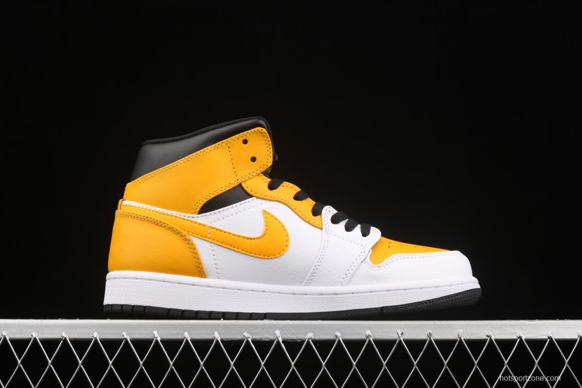 Air Jordan 1 Mid White and Yellow Zhongbang Basketball shoes 554724-170