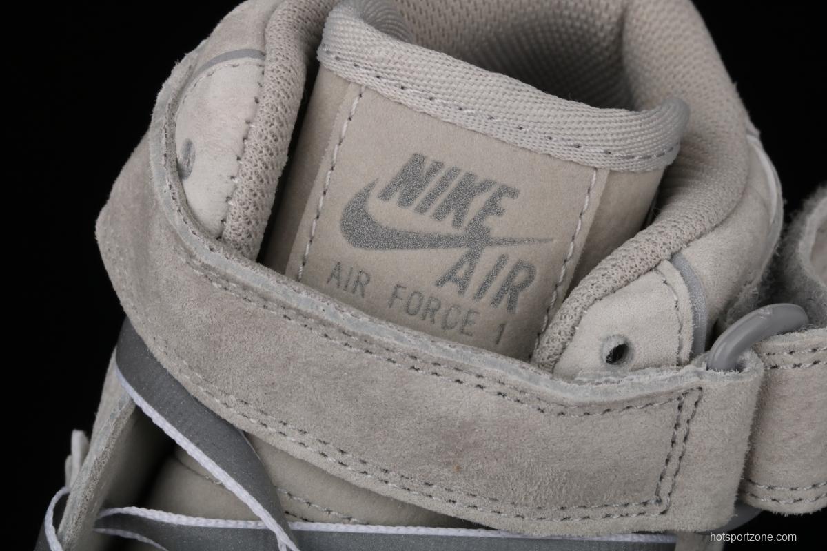 Reigning Champ x NIKE Air Force 1' 07 Mid defending champion suede gray 3M reflective sports leisure board shoes GB1228-185