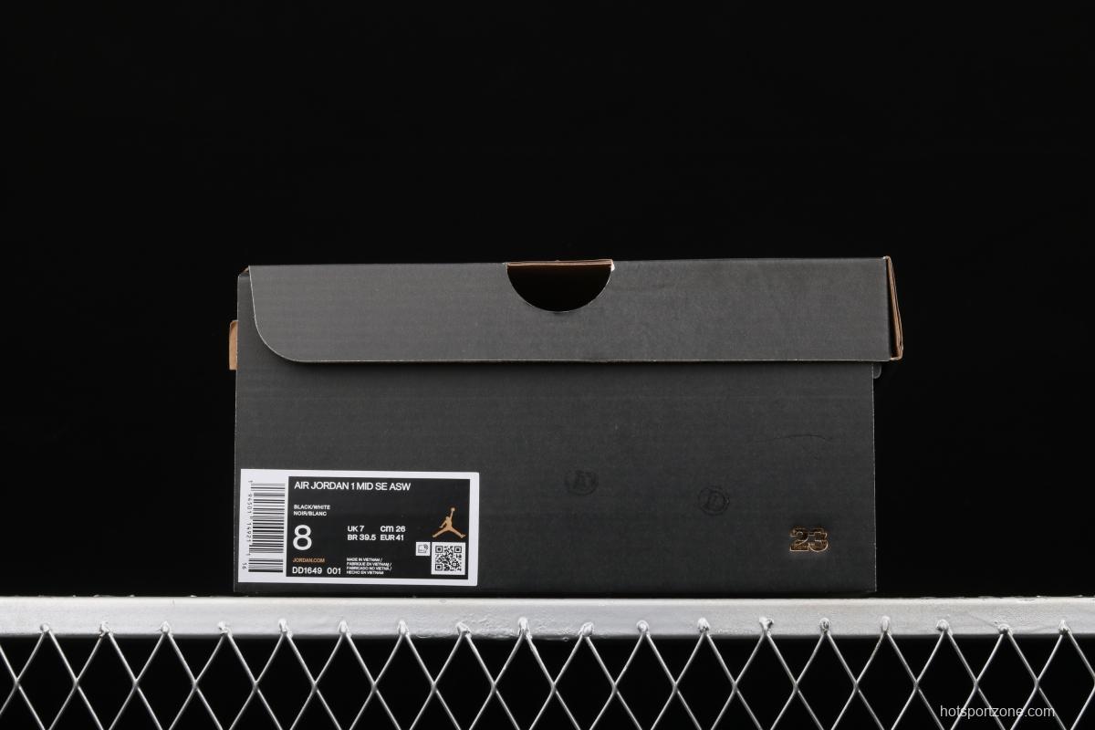 Air Jordan 1 Mid All-Star Bang all-Star Black and White lacquered Leather Leather Leisure Sport Board shoes DD1649-001