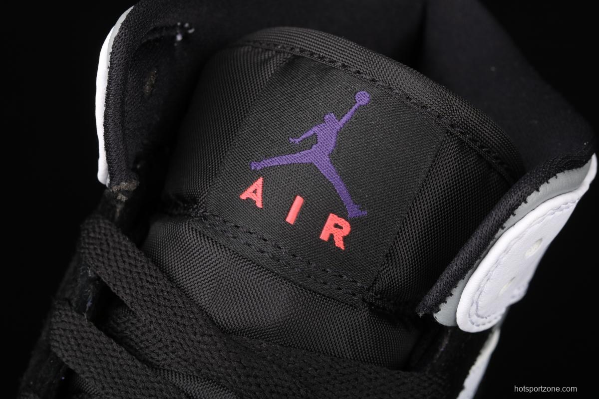 Air Jordan 1 Mid GS black, white and purple Zhongbang basketball shoes BQ6931-105