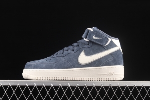 NIKE Air Force 1' 07 Mid dark blue suede 3M reflective mid-finish casual board shoes AA1118-007