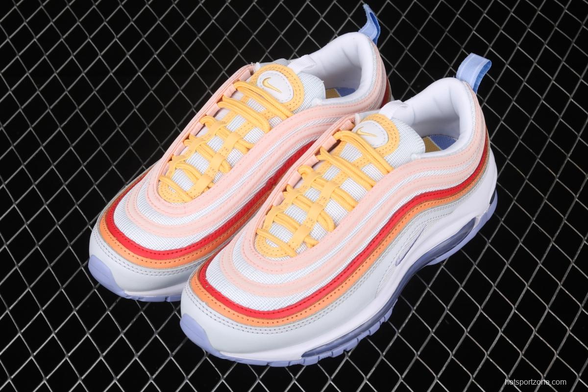 NIKE Air Max 97 overseas limited color matching purple-orange-red reflective bullet air cushion running shoes CW5588-001
