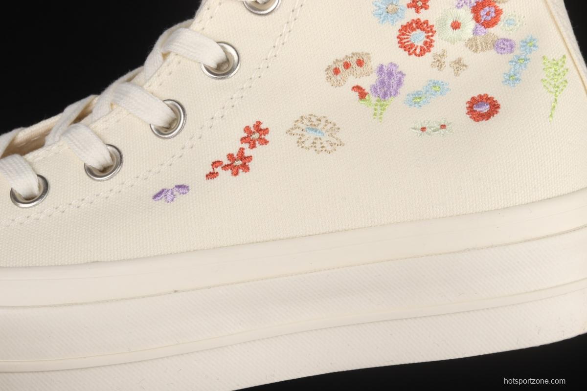 Converse Chuck 70s spring blooming embroidered thick-soled high-top leisure board shoes A01586C