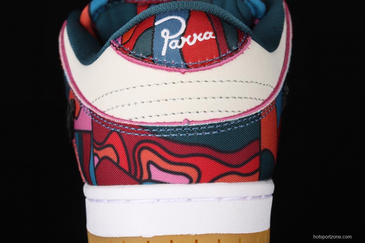 Parra x NIKE DUNK SB Low Pro White, Blue and Red Abstract Art scratch Music Olympic Slam Dunk Series retro low-top leisure sports skateboard shoes DH7695-600