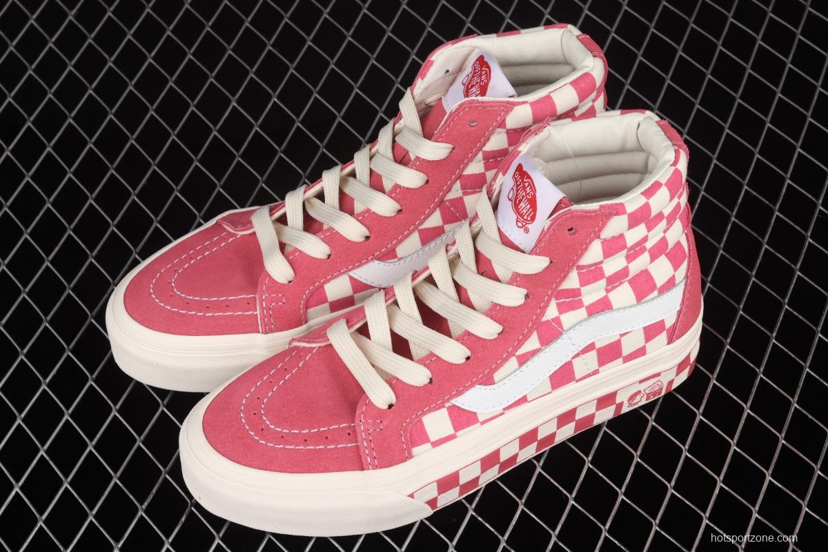 Vans Sk8-Hi Anaheim Pink White Chess Lattice Leisure Board shoes VN0A38GF2U9