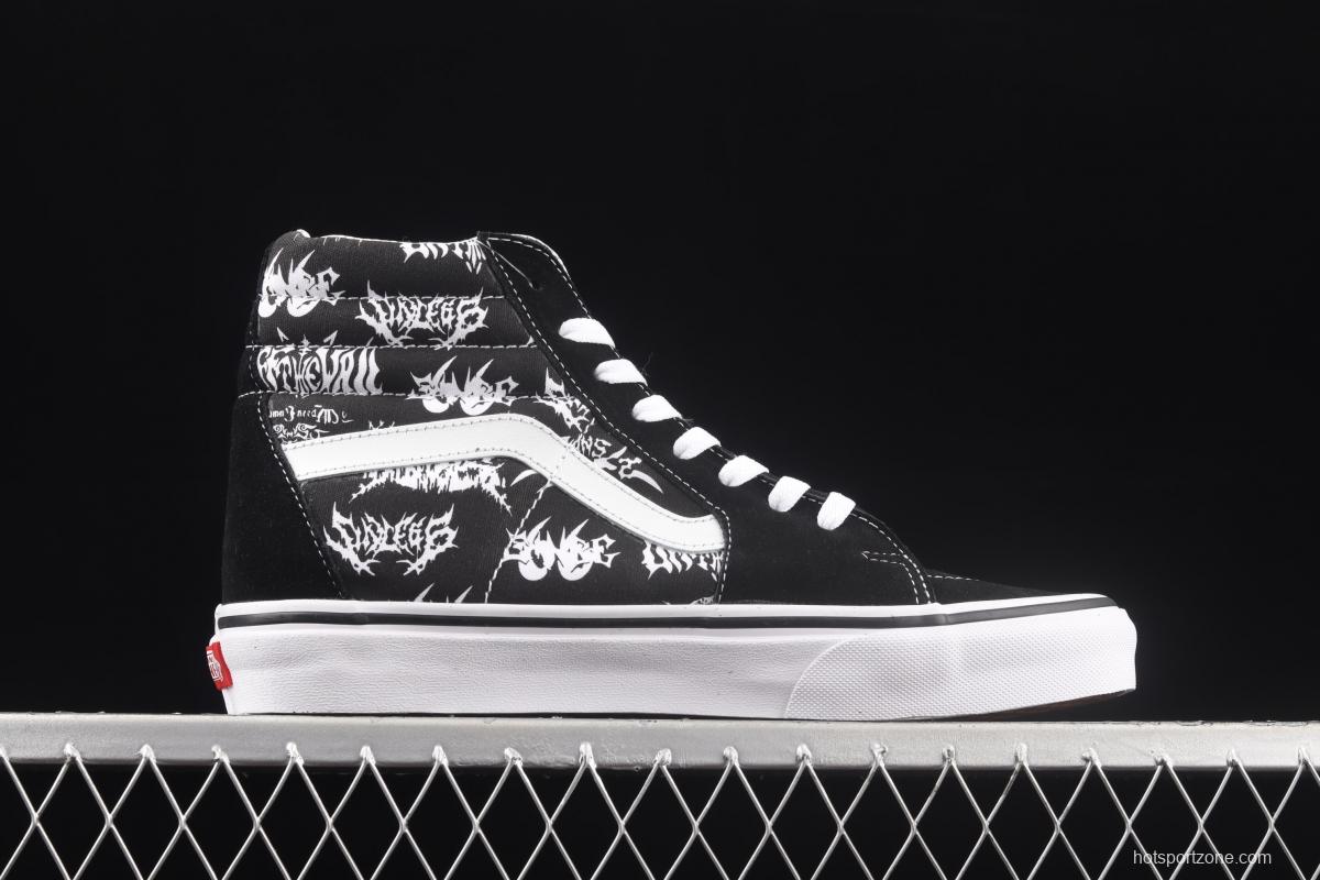 Vans Sk8-Hi Slim black and white skull printed high upper canvas casual shoes VN0A4BV6V8V