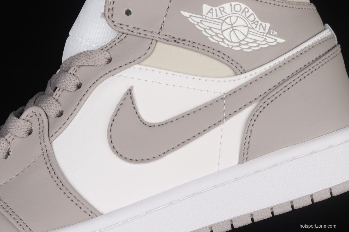 Air Jordan 1 Mid grey middle-top basketball shoes of the Central Asian Hemp College 554724-082