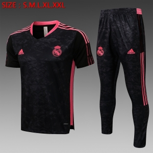 21 22 Real Madrid Short SLEEVE Black （With Long Pants） C762#