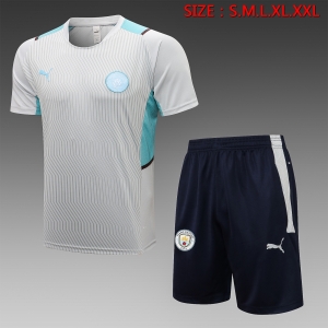 21 22 Manchester City Short SLEEVE 21 22 Manchester City Light Grey（With Shorts）#
