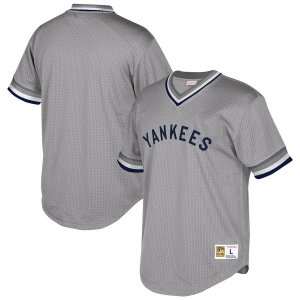 Men's Gray Cooperstown Collection Mesh Wordmark V-Neck Throwback Jersey
