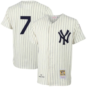 Mens Mickey Mantle Cream Throwback Jersey