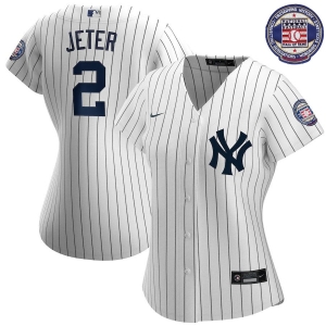Women's Derek Jeter White&amp;Navy 2020 Hall of Fame Induction Home Player Name Team Jersey