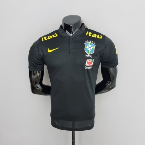 Low Neck POLO Brazil Black Soccer Jersey