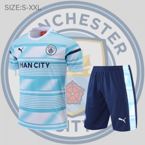 22/23 Manchester City Training Wear Short Sleeve Kit White and Blue Colorblock