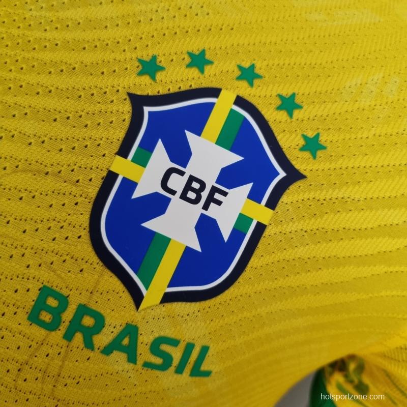 2022 Brazil Player Version Classic Yellow Soccer Jersey