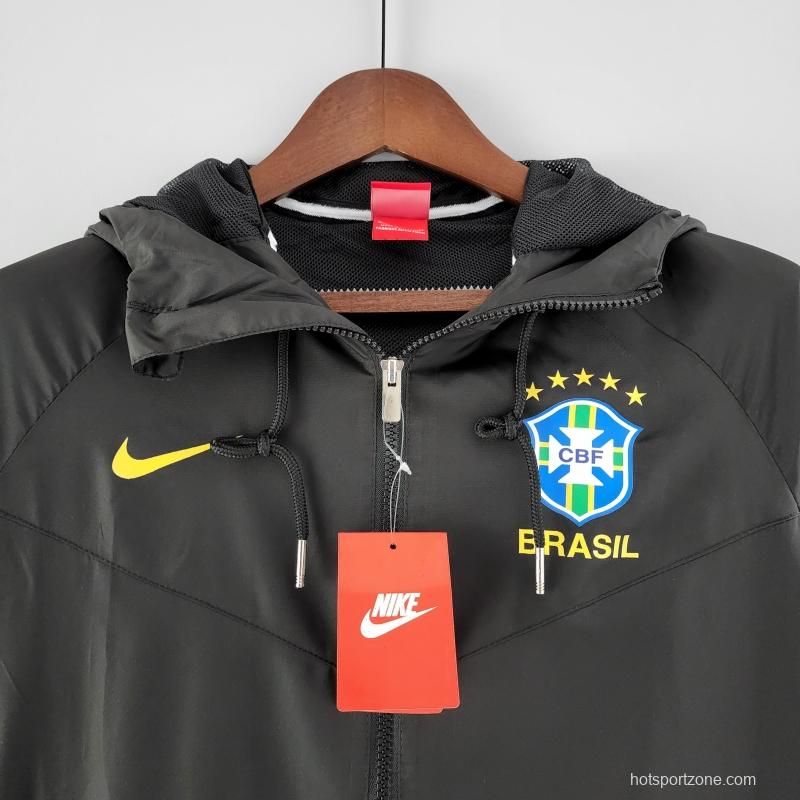 2022 Brazil Black Full Zipper Windbreaker