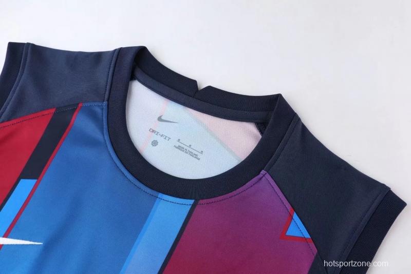 22/23 Barcelona Pre-match Training Jersey Red+Blue Vest