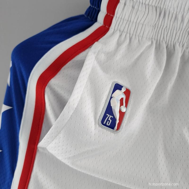 75th Anniversary Philadelphia 76ers NBA Shorts White Blue Trim