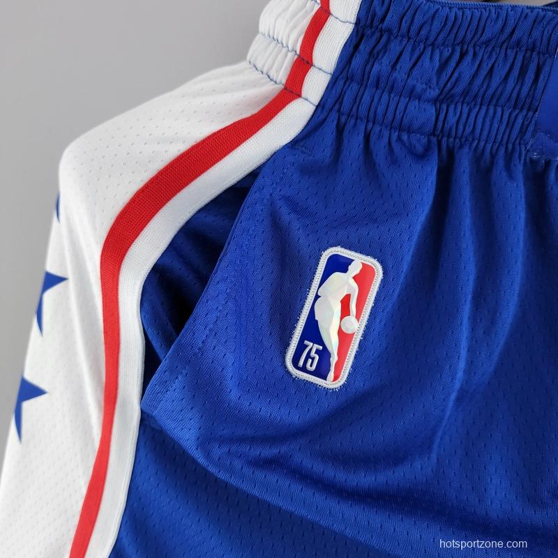 75th Anniversary Philadelphia 76ers NBA Shorts Blue White