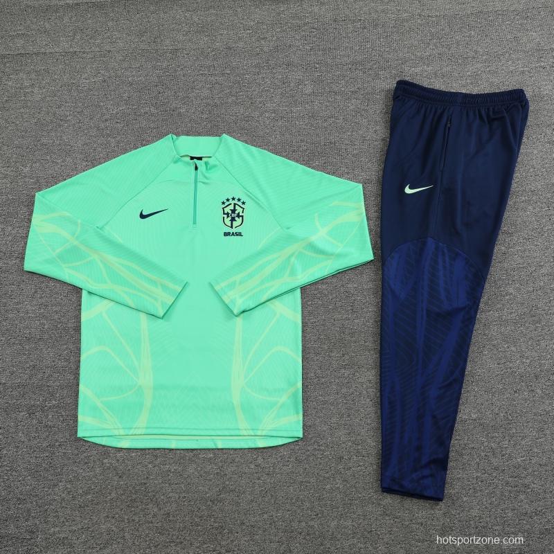 2022 Brazil Green Half Zipper Tracksuit