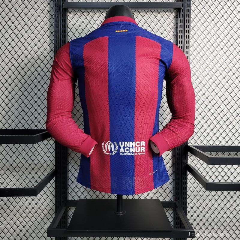 Player Version 23-24 Long Sleeve Barcelona Home Jersey