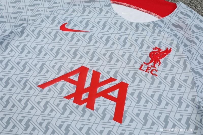 23-24 Liverpool White/Grey Grid Short Sleeve+Shorts