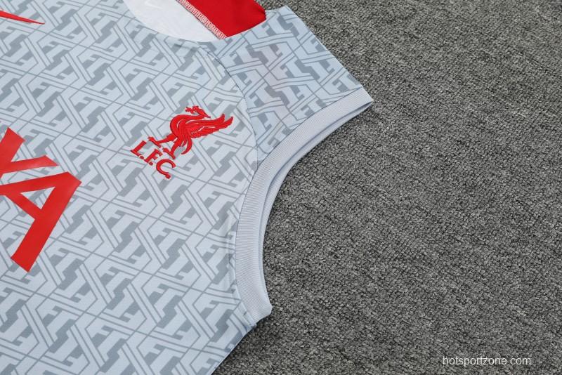 23-24 Liverpool White/Grey Grid Vest Jersey+Shorts